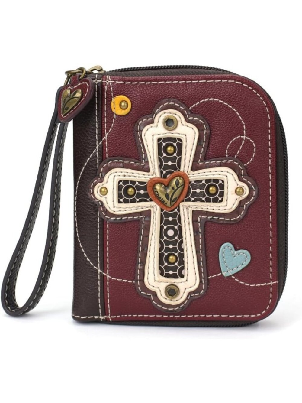 Stylish Zip Around Wallet Wristlet, 8 Card Slots, Durable PU Leather - Maroon